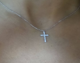 Diamond Cross Necklace / 14k Gold Diamond Cross Necklace / Small Gold Diamond Cross / Baptism Gift /  Communion Gift /  Confirmation Gift