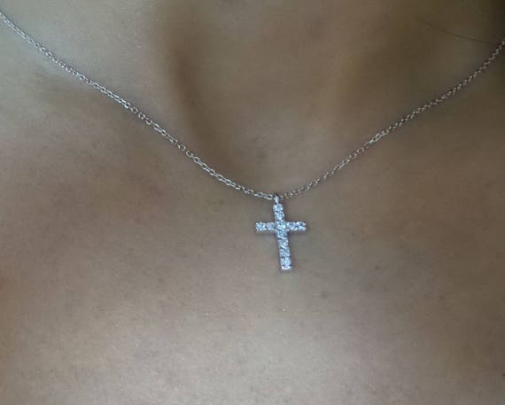 Diamond Cross Necklace / 14k Gold Diamond Cross Necklace / - Etsy