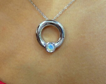 Opal Necklace / Genuine Opal Necklace on a circle / Bridal Gift Opal Necklace Sterling Silver/ Sterling Silver Opal Necklace
