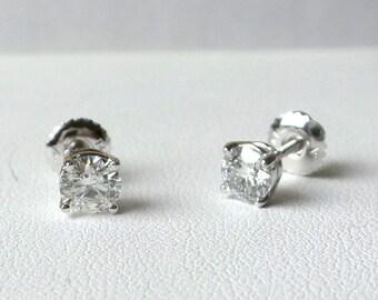 Diamond Solitaire Earrings 1CT TCW / Diamond Studs / 14k Solid Gold Studs / Round Brilliant Cut Diamond Earrings / Dainty Diamond Studs
