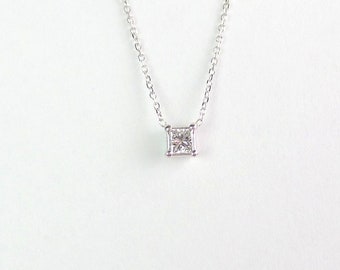 Princess Cut Diamond Necklace / Diamond Solitaire Necklace 0.20CT / Floating Diamond / Bridal Diamond Necklace / 14k White Gold Diamond