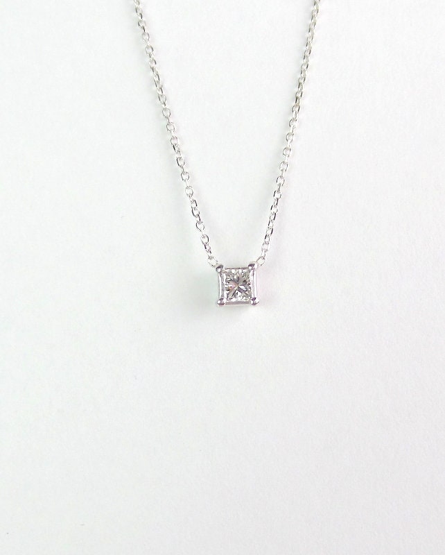 Princess Cut Diamond Necklace / Diamond Solitaire Necklace 0.20CT ...