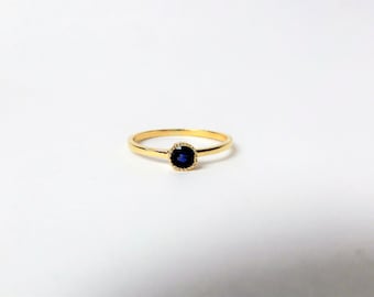 Birthstone Sapphire Ring 0.30CT / 14k Gold Blue Sapphire Ring / Stackable Millgrain  Sapphire Solitaire Ring / September Sapphire