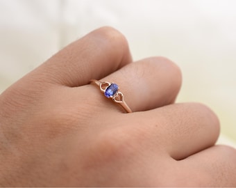Amethyst Solitaire Ring 14K Gold: Personalized Birthstone Heart Design, February Gemstone