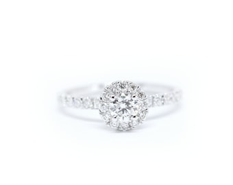 Diamond Ring 0.45cts / 14k Gold Diamond Engagement Ring / Diamond Halo Ring / Round Diamond Ring / Bridal Diamond Ring