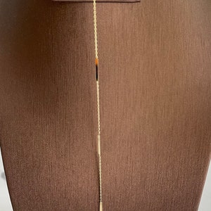 14k Solid Gold Bar Lariat Necklace: Diamond Cut Cable Chain