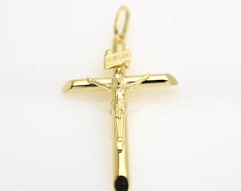 14K Solid Gold Large Crucifix Charm, Unisex Jesus Religious Jewelry