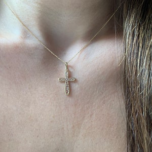 14k Gold Cross Necklace: Two-Tone Scrollwork Crucifix