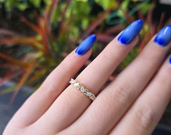14k Gold Marquise Round Diamond Ring/ Stackable Multi Shape Wedding Band