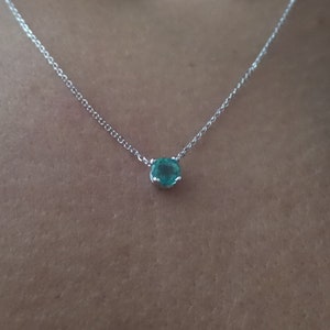 Emerald Necklace / 14k Gold Emerald Solitaire Necklace / Delicate ...