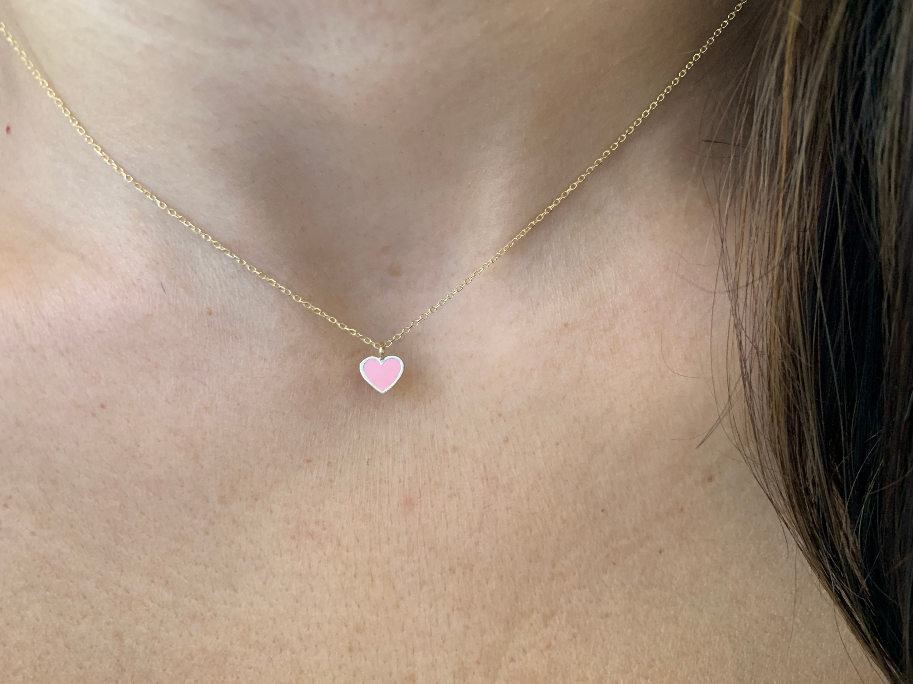 Enamel Heart Necklace 14K Rose Gold / 6mm by Baby Gold - Shop Custom Gold Jewelry