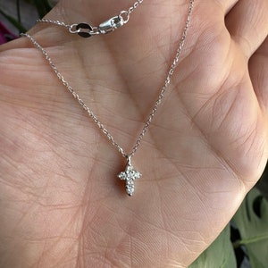Small Diamond Cross Necklace 0.16 ct / 14k Gold Diamond Cross / Mini Diamond Cross / Baptism Gift / Communion / Confirmation / Confirmation