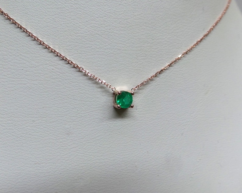 Emerald Necklace / 14k Rose Gold Emerald Solitaire Necklace / Etsy UK