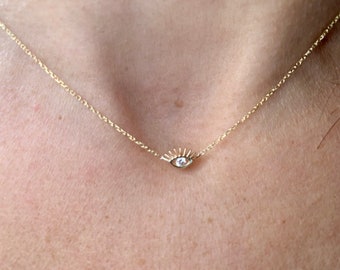 Evil Eye Necklace / 14k Gold Diamond Evil Eye Necklace / Minimalist Diamond  Evil Eye / Diamond Evil Eye / Small Evil Eye / Dainty Evil Eye