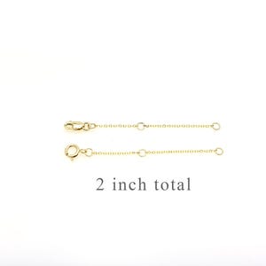 May include: Two gold chain extenders, each with a clasp on one end. The extenders are 1 inch long each, for a total of 2 inches.