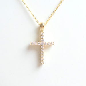 Diamond Cross 14k Yellow Gold/ 14k Gold Cross/ Gold Diamond Cross/ Yellow Gold Diamond Cross/ Baptism Gift/ Communion Gift/ Cross Necklace