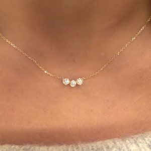 Diamond Bezel Necklace / 14k Gold Diamond Necklace 0.24cts / Bridal Diamond Necklace / Floating Diamond / Dainty Diamond Necklace / Bridal image 1