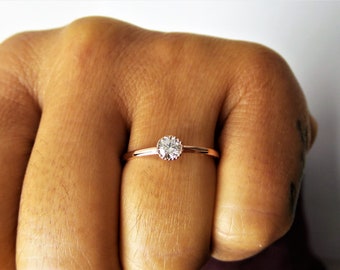 Diamond Solitaire Ring 0.25CT / 14k Rose Gold Diamond Ring / Millgrain 14k Gold Diamond Bezel Set Ring / Diamond Engagement Ring /