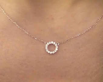 Diamond Circle Necklace 0.20CTS / 14k Rose Gold Diamond Circle Necklace / Small Diamond Circle Necklace / Circle of Life Necklace/GoldCircle