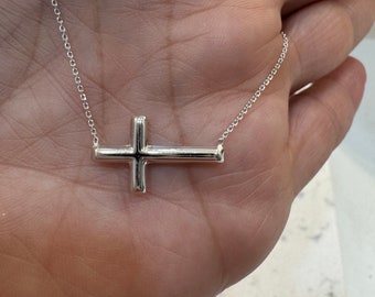 Gold Cross Necklace / 14k Rose Gold Sideways Cross Necklace / Cross Necklace / Baptism Gift / Communion / Confirmation / Confirmation