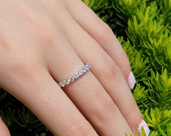 Diamond Ring 0.95ct / 14k White Gold Diamond Half Eternity Ring / Diamond Stackable Ring / Diamond Wedding Ring / Bridal Diamond Ring