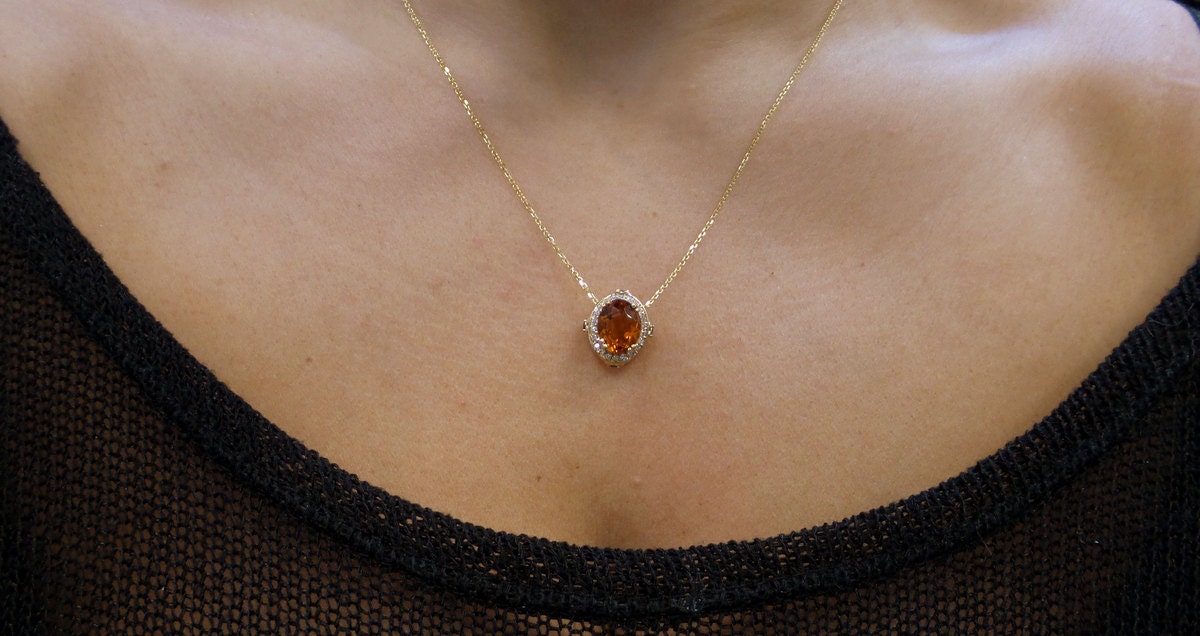 Diamond and Yellow Topaz Necklace 14k Yellow Gold/ Yellow Gold 14k