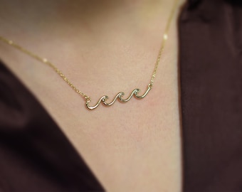 Wave Necklace / 14k Gold Wave Necklace / Solid 14k Gold Wave Necklace / ocean waves / layering wave necklace