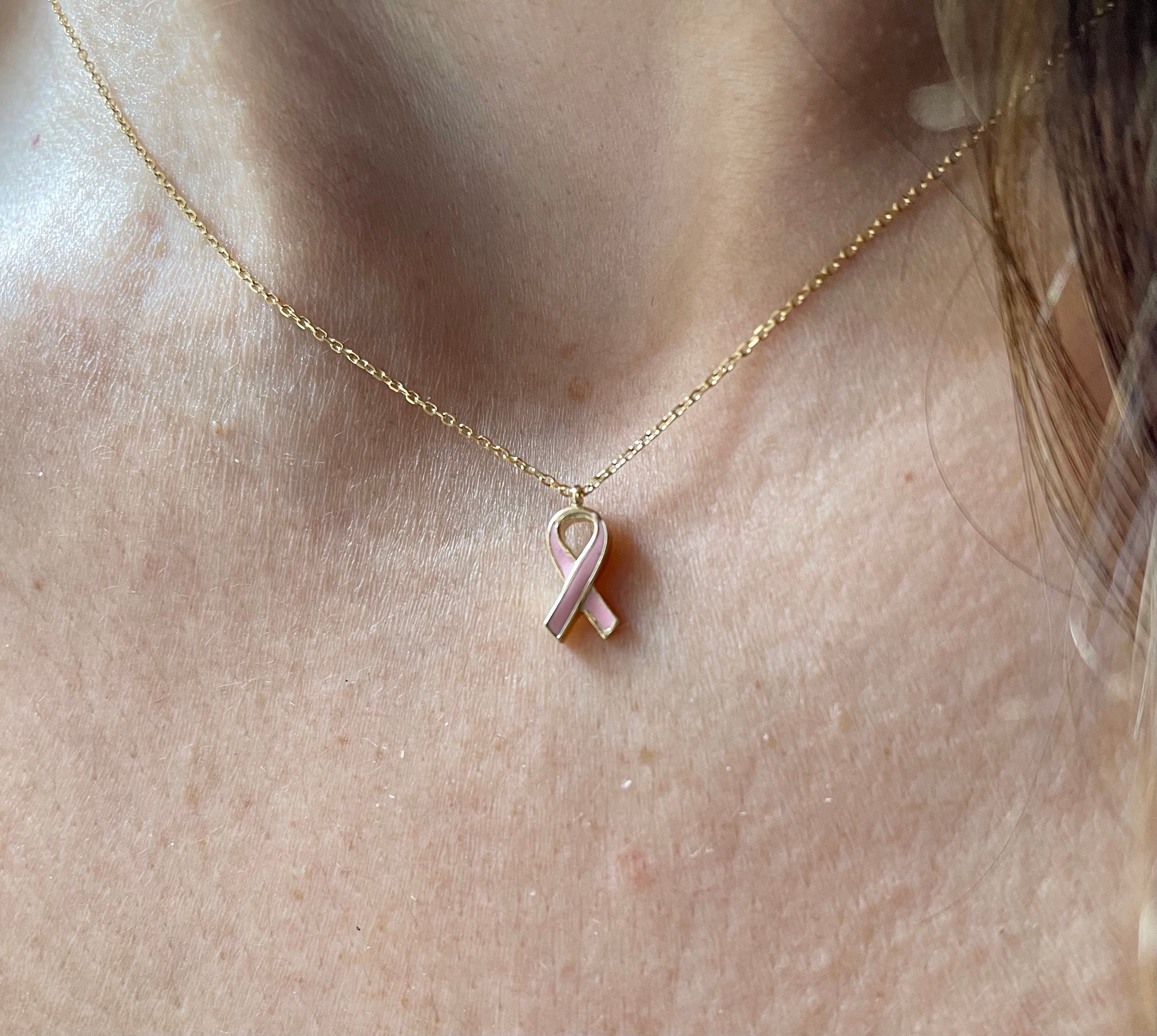 Breast Cancer Ribbon Necklace / 14K Gold Pink Ribbon Necklace