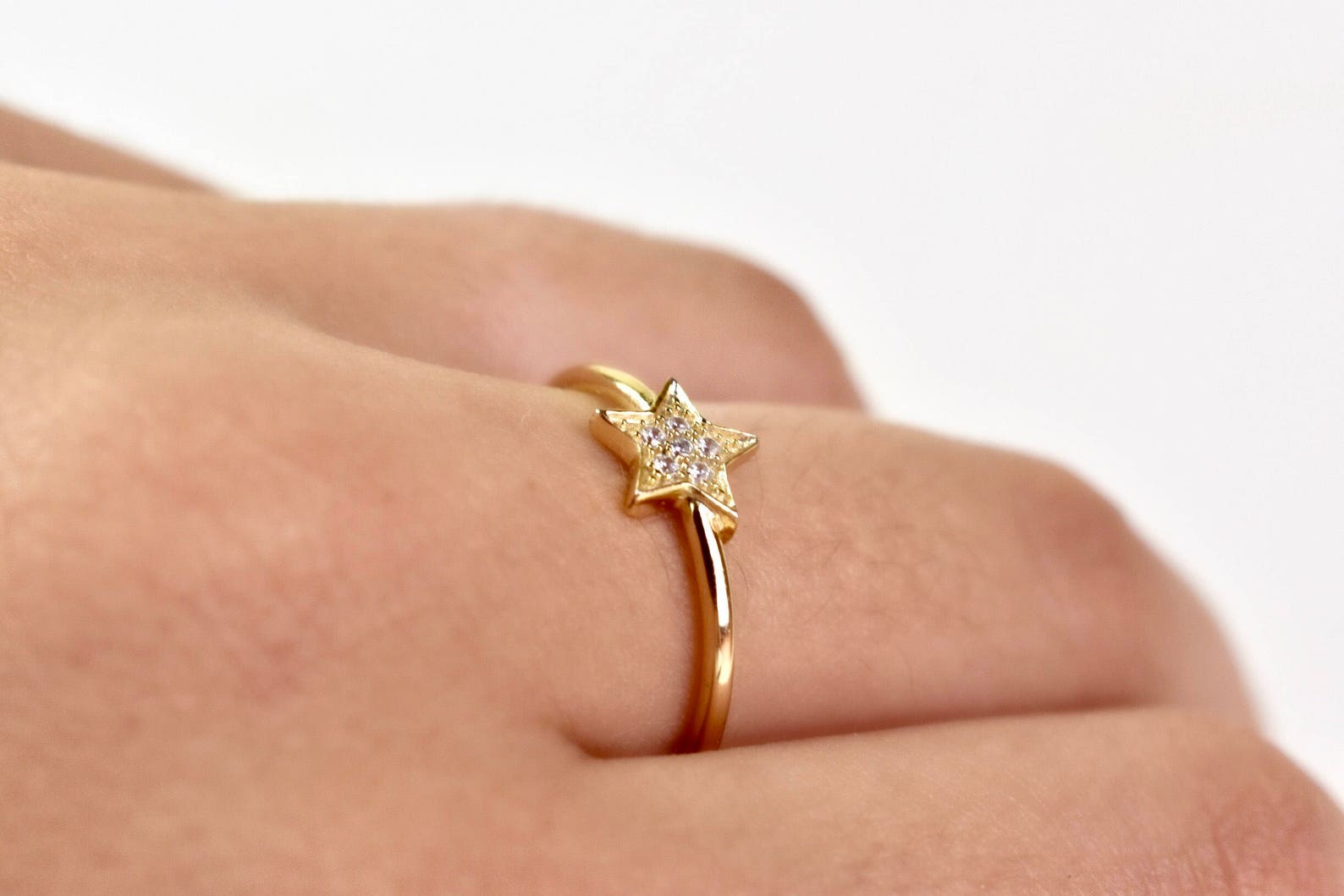 Star Ring / 14k Gold Star Ring / Diamond Star Ring / Delicate Etsy