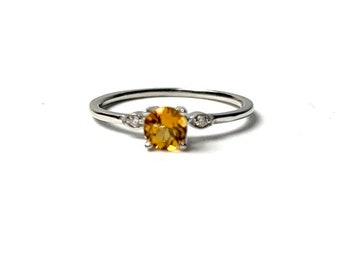 Yellow Topaz Ring / Yellow Topaz Diamond Ring / 14k Gold Yellow Topaz Ring / November Birthstone Ring / Yellow Topaz Solitaire Ring