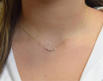 Diamond Necklace 0.25ct / Diamond Cluster Necklace / Bridal Diamond Necklace / 14k Gold Diamond Necklace / Prong Set Diamond Cluster
