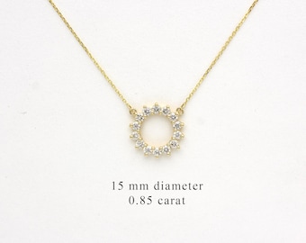 Diamond Circle Necklace 0.85ct / 14k Gold Flower Diamond Circle Necklace / Diamond Circle Necklace / everyday Circle of Life