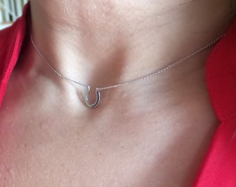 Horseshoe Necklace / 14k White Gold HorseShoe Necklace  / Gold Horseshoe Pendant /  Solid Gold Horseshoe Necklace / Good Fortune /Luck Charm
