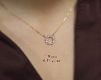 Diamond Circle Necklace 0.36 Carat tw / 14k Gold Flower Diamond Circle Necklace / Small Diamond Circle Necklace / everyday Circle of Life