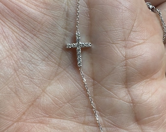Diamond Cross Necklace 0.15ct / 14k White Gold Diamond Cross / Small Diamond Cross / Baptism Gift / Communion / Christmas Gift  / Gold Cross