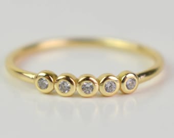 Diamond band 14k yellow gold thin band/ Delicate gold wedding ring / stackable gold ring / diamond ring/ 14k Gold Thin Diamond Ring/ Wedding
