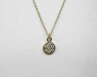 Diamond Disc Necklace/14k gold Diamond Necklace 0.07ct/ Diamond Necklace/ Mini-Disc Diamond Necklace/Layering Pendant/ Dainty Gold Disc/Gift