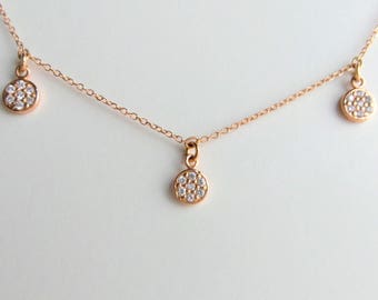 Diamond disc Necklace / 14k Gold Diamond Disc Cluster Necklace 0.21cts VS1 G Color/ Bridal Gift/ Birthday Gift/ Delicate Diamond Necklace