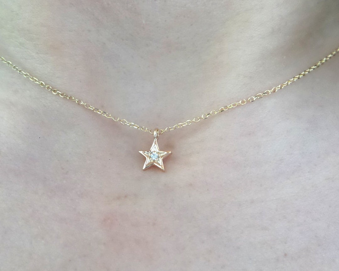 Star Necklace / Diamond Star Necklace / 14k Gold Star Necklace - Etsy