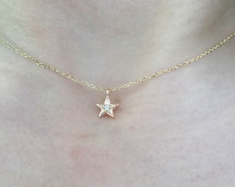 Star Necklace / Diamond Star Necklace / 14k Gold Star Necklace / Small Star Charm Pendant / Dainty Star / Minimalist Star / Layering Star