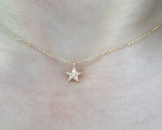 14K Gold Diamond Star Charm Necklace