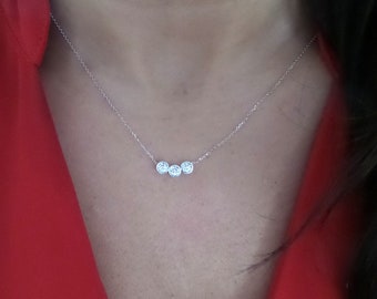 Diamond Bezel Necklace 0.48CTS / 14k White Gold Diamond Necklace / Bridal Diamond Necklace / Floating Diamond / Bridal Diamond Necklace