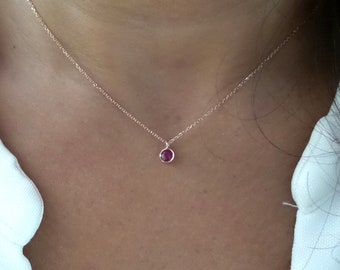 Ruby Necklace 4mm / 14k Rose Gold Ruby Solitaire Necklace / Bezel Set Ruby Necklace / Minimalist Ruby Necklace / Moms day / July Birthstone