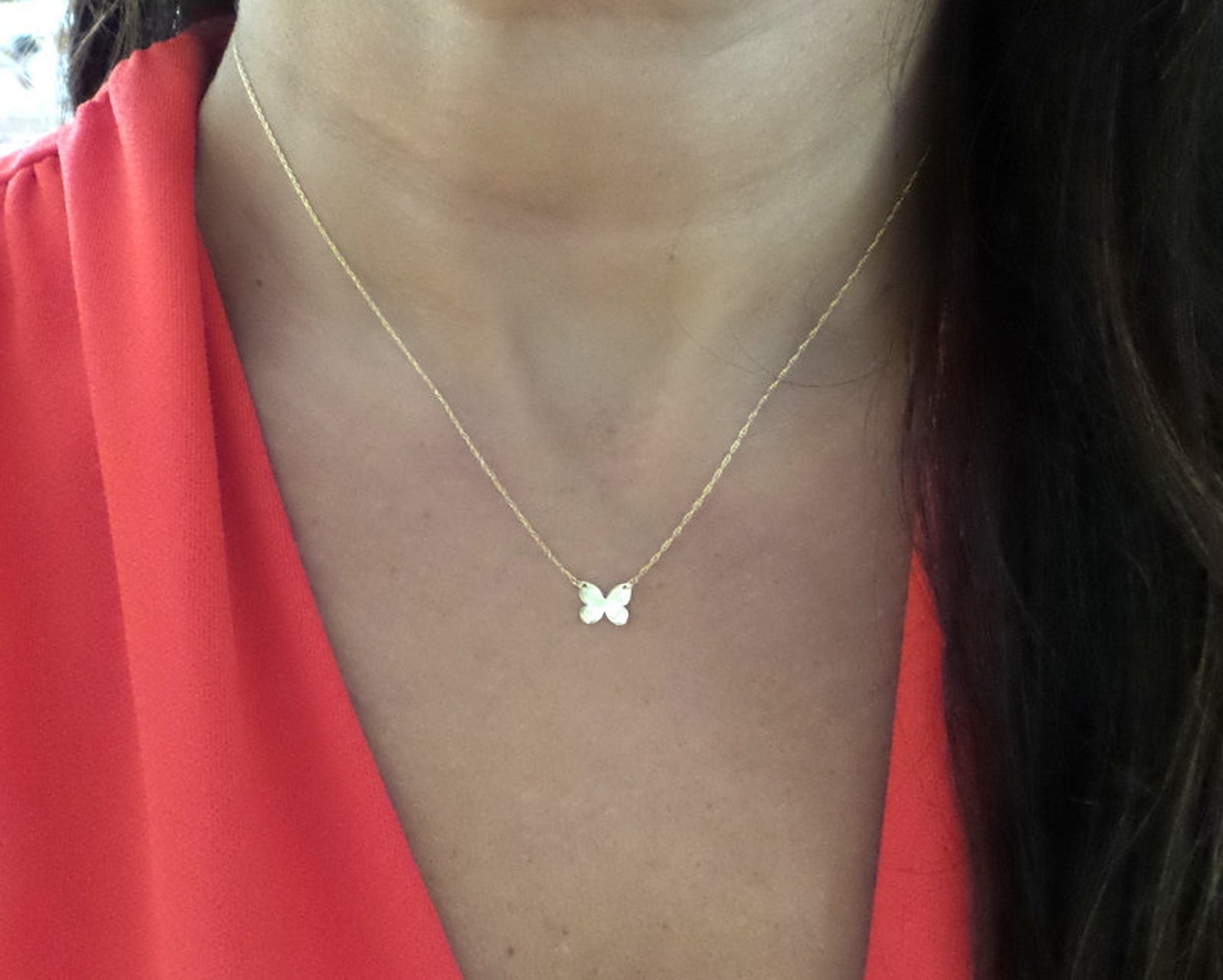 Butterfly Necklace / 14k Gold Butterfly Necklace / Small Etsy