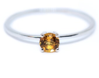 Gele topaas ring/14k goud gele topaas Solitaire ring/november Birthstone ring/ronde gele topaas Solitaire Birthstone ring