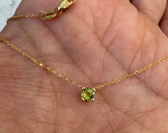 Peridot Necklace 4mm / 14k Gold Peridot Necklace / August Birthstone Necklace / Green Peridot BirthStone Necklace / Peridot Solitaire