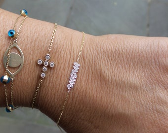 Diamond Name Plate Bracelet / Mom Bracelet / 14k Gold Diamond Name Bracelet / Personalized Diamond Initial Bracelet /Custom Name Bracelet