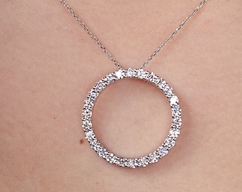 Diamond Circle Necklace 2.16CT / 14K White Gold Diamond Circle Necklace / Large Diamond Circle / Circle of Life Necklace / Gold Circle