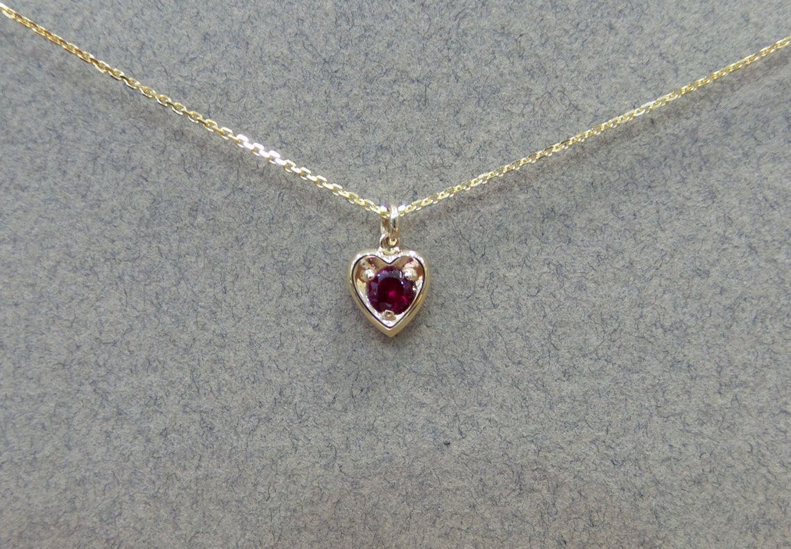 Ruby Necklace/ 14k Gold Heart Necklace/ Mini Heart Necklace/ - Etsy
