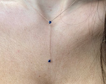 Sapphire Necklace Lariat 0.20ct / 14k Rose Gold Sapphire Lariat Necklace / Lariat Sapphire Necklace / Sapphire Necklace / Bridal Sapphire